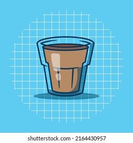 Vector illustration of a cup of coffee in a transparent glass. Flat cartoon style.