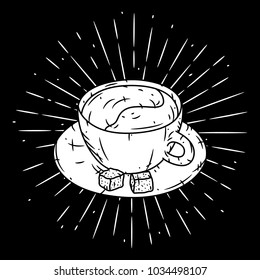 Vector illustration with Cup of coffee. Used for poster, banner, t-shirt print, bag print, badges and logo design