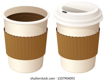 Vector illustration of a cup of coffee with and without a carry-out lid.