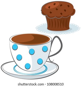 Vector illustration of cup and cupcake