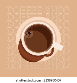 Copa de Ilustración Vectorial de Estilo Plano de café o café fresco. Diseño decorativo para Cafetería, Carteles, Cartas