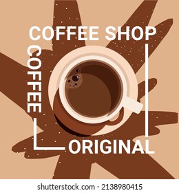 Vector Illustration Cup of Fresh Coffeeor coffee bean Flat Style. Decorative Design for Cafeteria, Posters, Banners, Cards