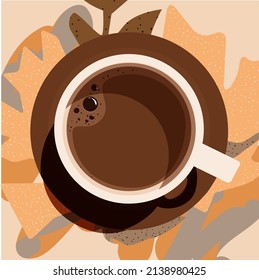 Vector Illustration Cup of Fresh Coffeeor coffee bean Flat Style. Decorative Design for Cafeteria, Posters, Banners, Cards