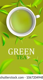 Vector illustration cup of green tea with green leaves