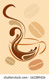 vector illustration of cup of hot coffee on abstract background