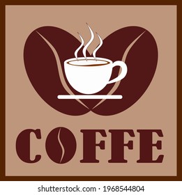 Vector illustration of cup of hot coffee and coffee beans. Can be used for the logo of your coffee shop, cafe or ground coffee product