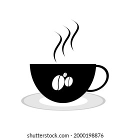 vector illustration of a cup of hot coffee with three coffee beans 