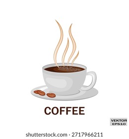 ilustração vetorial de uma xícara de café quente em um pequeno pires.