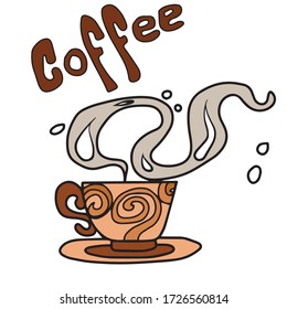 Vector illustration of a Cup of hot coffee.Design for banners, postcards, on a white isolated background