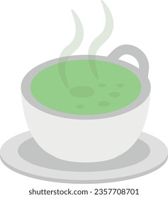 Ilustración vectorial de una taza de té verde caliente. Té de menta aromático.
