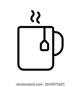 A vector illustration of a cup of hot tea in line style, isolated on a white background. Ideal for wellness, relaxation, café, and beverage-themed designs.
