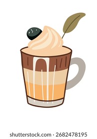 Ilustración vectorial taza de café con leche con espuma arte