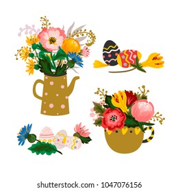 Vector illustration with a cup, a pot and. Excellent for the design of postcards, posters, stickers and so on.