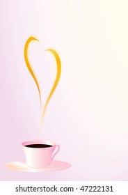 Vector illustration with cup and steam creating heart