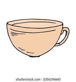 Vector illustration of a cup of tea or coffee. Hand drawn mug with tea or with a coffee.