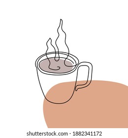 Vector illustration of cup of tea or coffee. Modern one line art and abstract shapes. Can be use as home decor such as posters, wallpapers, t-shirt print or embroidery and as social media design