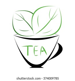 Vector illustration a cup of tea icon, leaf of tea
