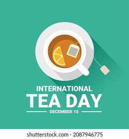Vector illustration, cup of tea with lemon wedge, flat style, as icon, template or poster, International Tea Day.