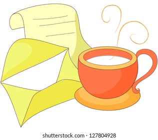 A vector illustration of cup of tea and a letter