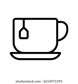 A vector illustration of a cup of tea in line style, isolated on a white background. Ideal for café, relaxation, wellness, and beverage-themed designs
