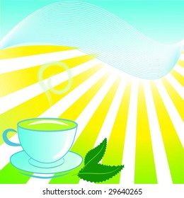 vector illustration.  cup of tea with mint on beautiful sunny background