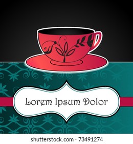 Vector illustration of cup of tea on floral background