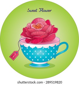Vector illustration with a cup and tea rose