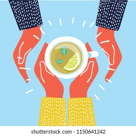 Vector Illustration of cup of cup tea. Top view. Herbal