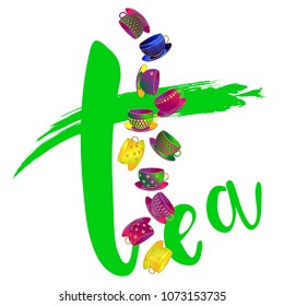 vector illustration of a cup of tea, white background, banner