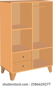 Vector illustration of a Cupboard or wardrobe. Isolated cupboard, almirah, bookshelf, furniture on white background. Empty Cupboard on white background.