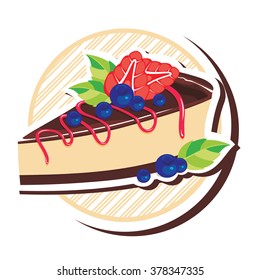 Vector illustration of cupcake with berries and chocolate icing in a circle
