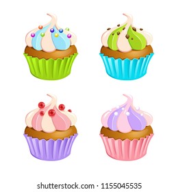 vector illustration of cupcake brownies cream and sprinkles