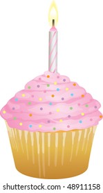 Vector illustration of cupcake with a candle.