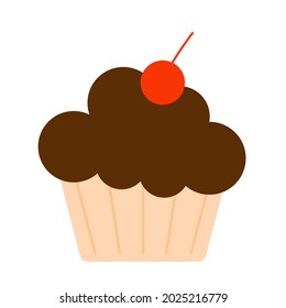 Vector illustration of cupcake with cherry on top.