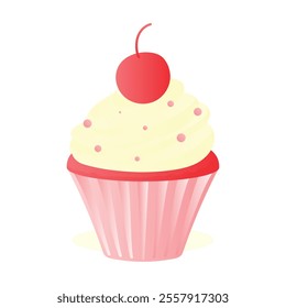 vector illustration of a cupcake with a cherry on top