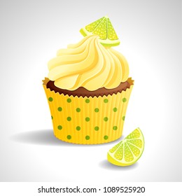 Vector illustration - cupcake with cream and lemon. eps10.