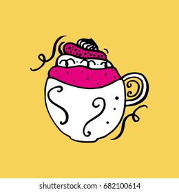 Vector illustration of a cupcake in a cup and marshmallow.
