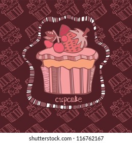 Vector illustration of Cupcake with fruit