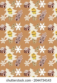 Vector illustration with cupcake and ginger cookies on the orange background