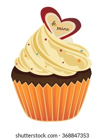 Vector illustration of cupcake with heart isolated on white