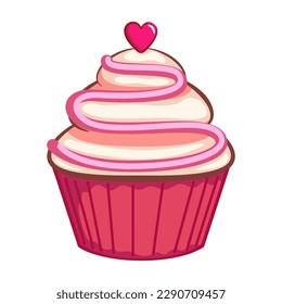 vector illustration of a cupcake with a heart as the main topping