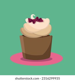 Ilustración vectorial. Pastel con crema clara y frambuesas. frambuesas hechas en forma de dibujo a mano