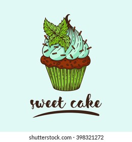 Vector illustration cupcake with mint