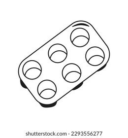 Vector illustration of a Cupcake Mold in the style of doodles. Image of a pastry chef's tool for baking dough. Cake Baking Dish