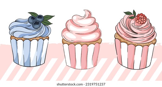 Vector illustration cupcake pastry gentle colors