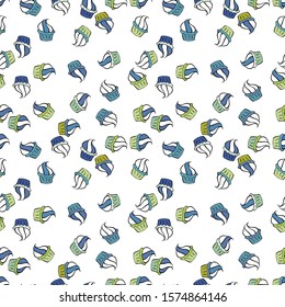 Vector illustration. Cupcake pattern. Nice birthday pattern on black, blue and white. Seamless of hand drawn vintage cute cupcakes and muffins.