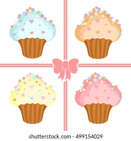 Vector illustration of cupcake set.