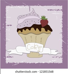 Vector illustration of cupcake with strawberry