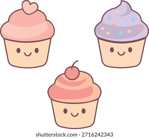 Vektorgrafik von Cupcakes einzeln auf weißem Hintergrund