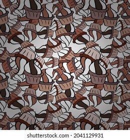 Vector illustration. Cupcakes seamless pattern with watercolor on brown, white and neutral background. Sweets background design. Hand drawn doodle illustration with pastry.